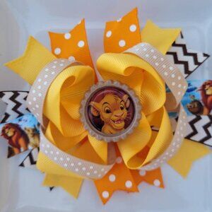 Simba Lion King Disney White Turquoise Yellow Tan Orange Bottle Cap Hair Bow 5"